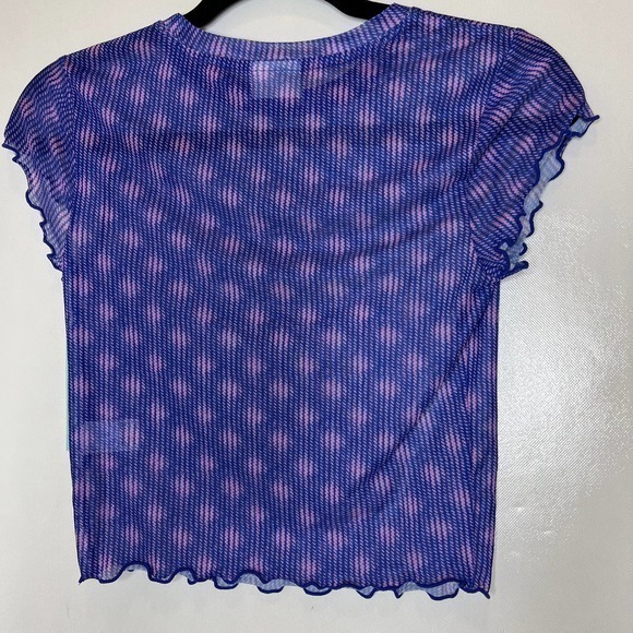 Abound Womens Ruffle Cap Sleeve Top Sheer Mesh Fitted Tee Purple XS - Picture 11 of 12